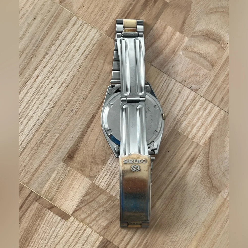 Seiko SQ Presidential Vintage Men’s Watch Rare Dark Gray Dial Two-Tone Bracelet